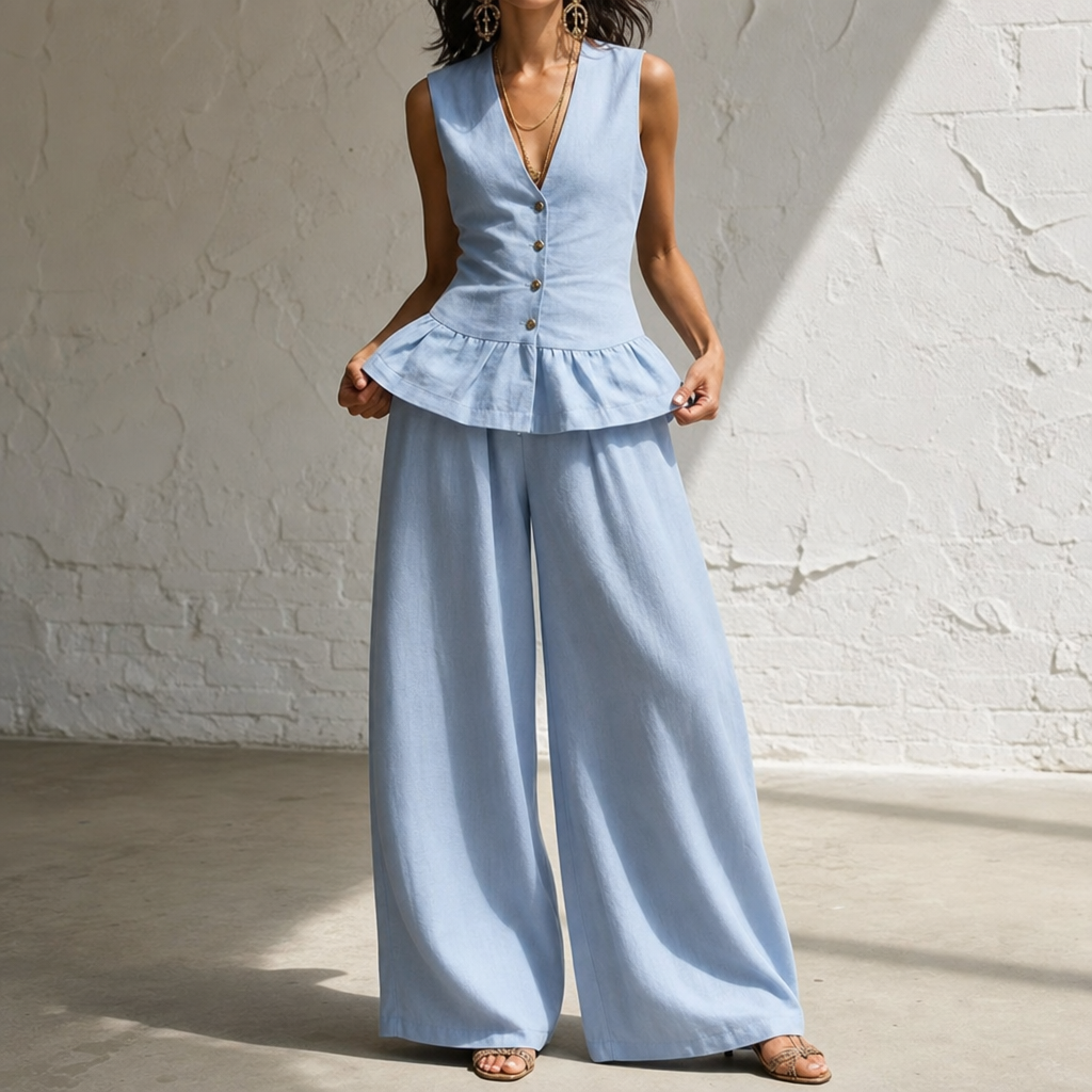 Wearbella – Peplum Vest And Wide-Leg Palazzo Pants Set