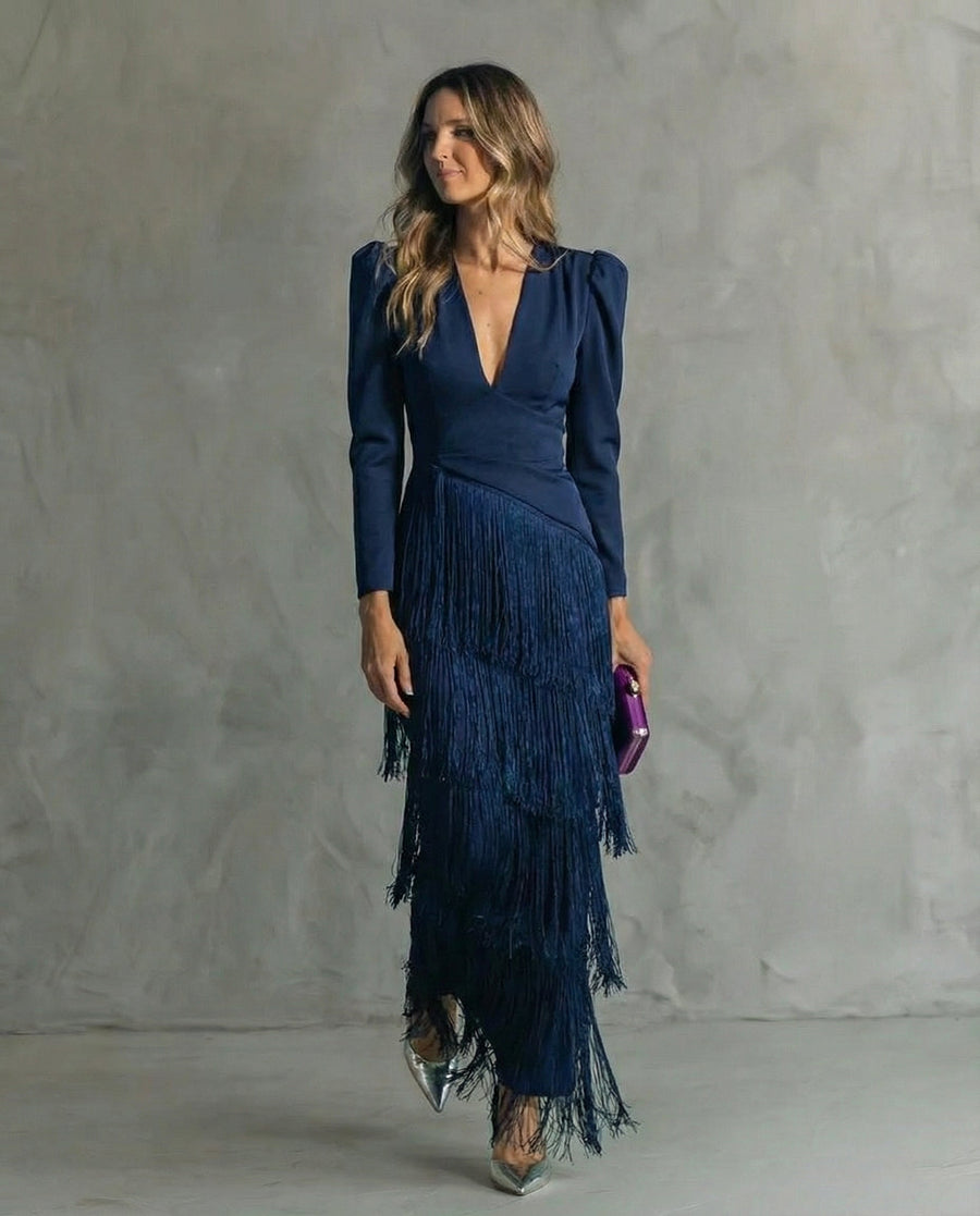 Clara™ | Elegantní midi šaty s třásňovými rukávy