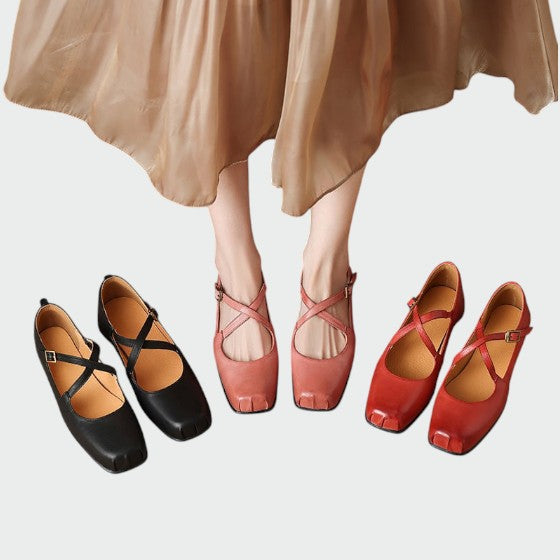 Olivia - Zapatos Mary Jane de punta cuadrada con tira cruzada