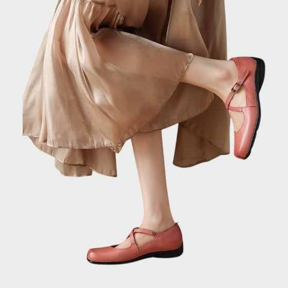 Olivia - Zapatos Mary Jane de punta cuadrada con tira cruzada