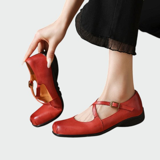 Olivia - Zapatos Mary Jane de punta cuadrada con tira cruzada