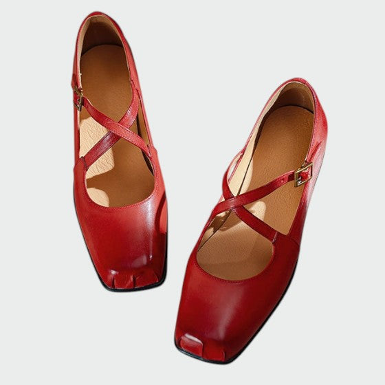 Olivia - Zapatos Mary Jane de punta cuadrada con tira cruzada