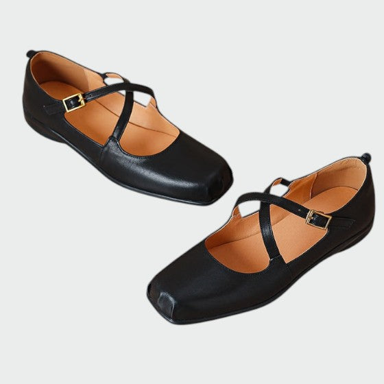 Olivia - Zapatos Mary Jane de punta cuadrada con tira cruzada