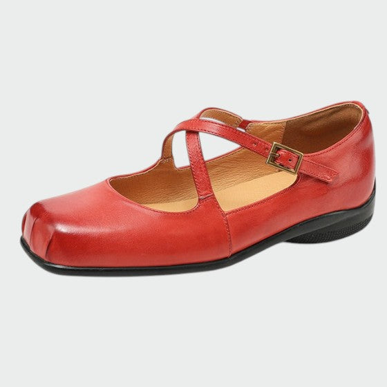 Olivia - Zapatos Mary Jane de punta cuadrada con tira cruzada