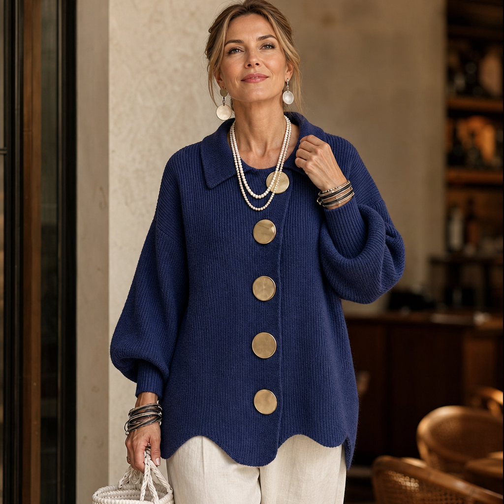 Wearbella – Scalloped Hem Chunky Collared Cardigan