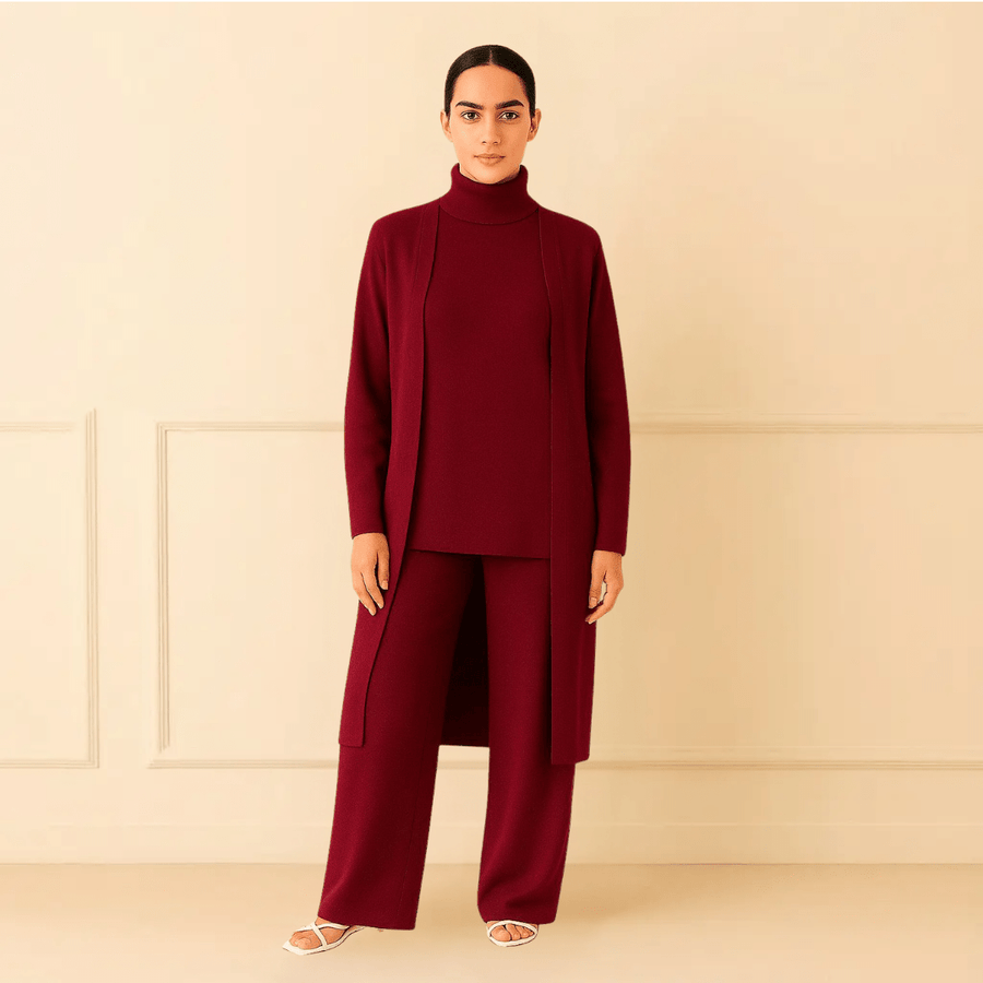 Ensemble Lisy cardigan, col roulé et pantalon