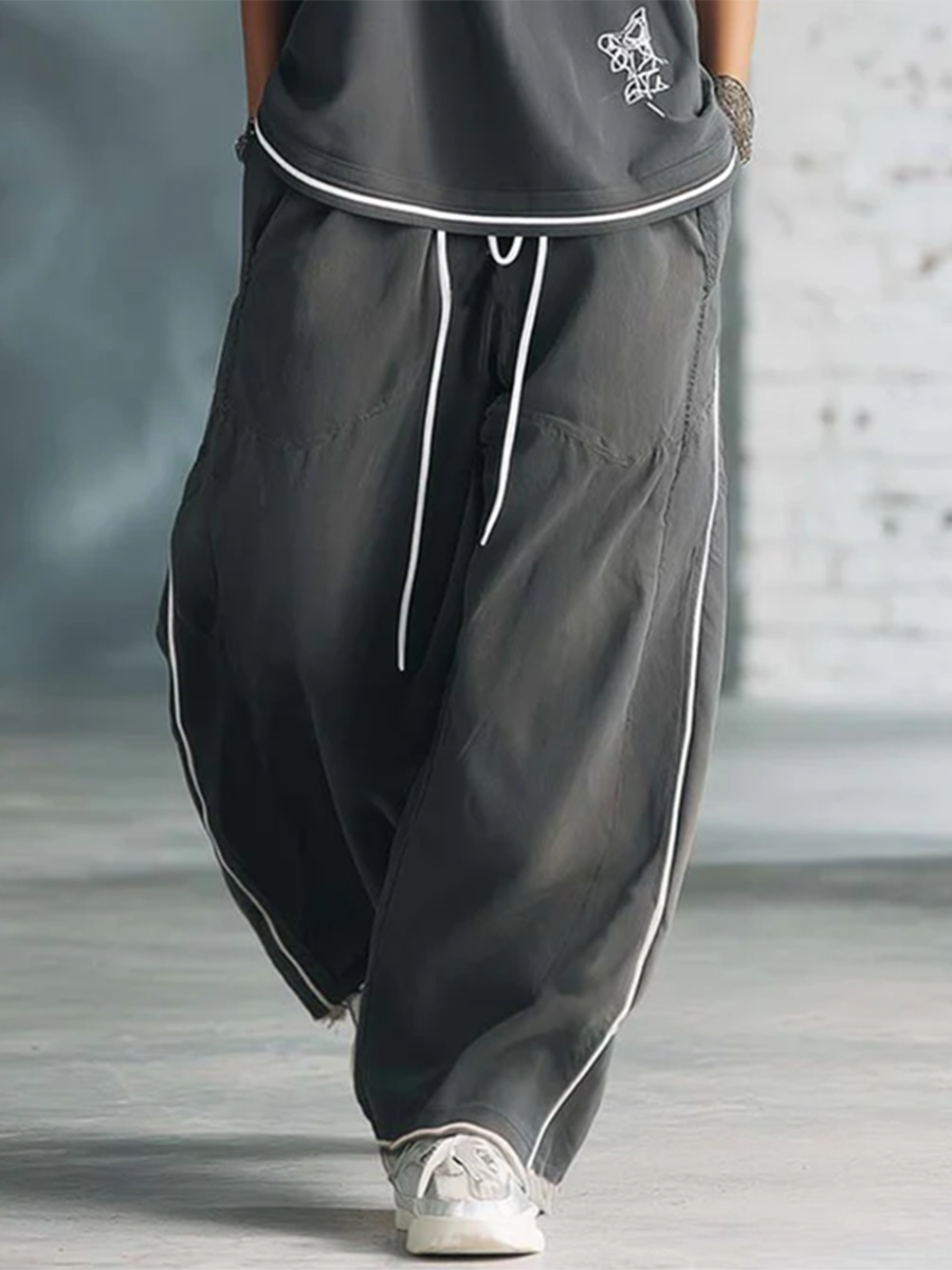 Stylish & Cozy White-trimmed Wide-leg Sweatpants