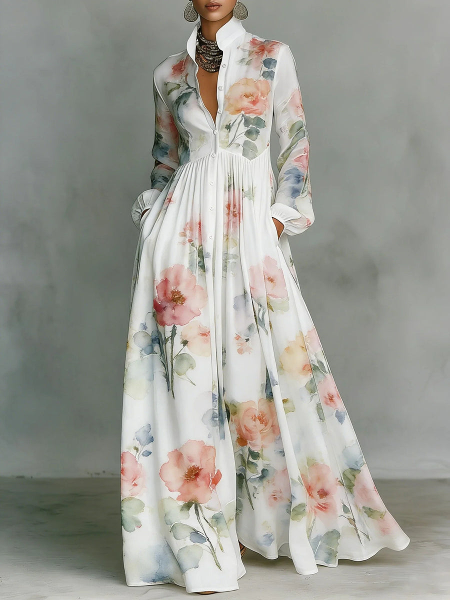 Women's Vintage Floral Art Elegant Romantic Casual Vacation Maxi Dress