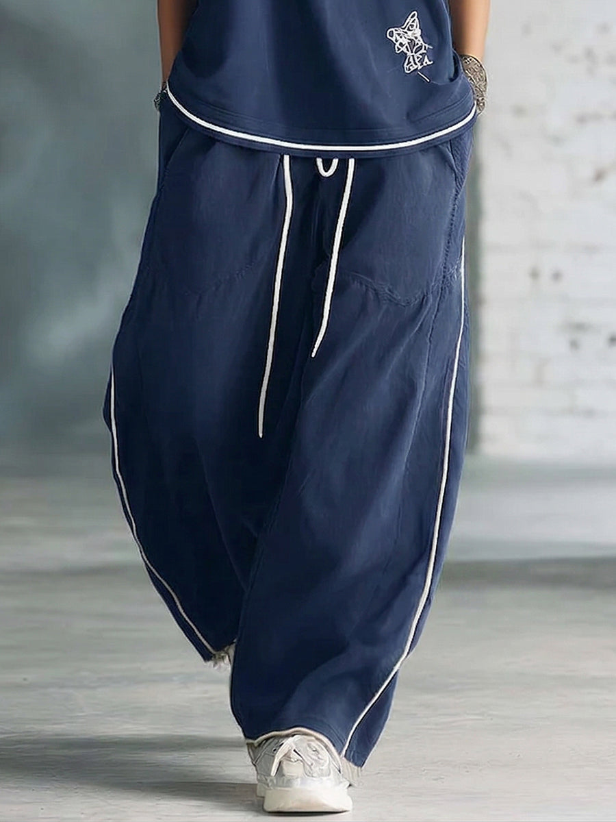 Stylish & Cozy White-trimmed Wide-leg Sweatpants