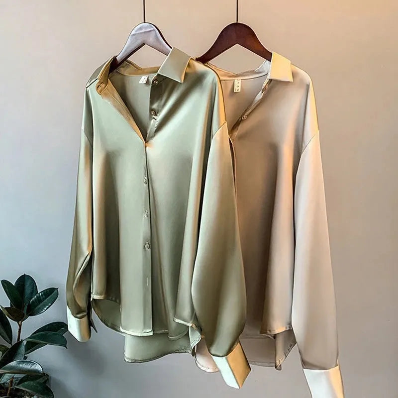 Olivia - Blusa de Satén de Lujo con Mangas Largas
