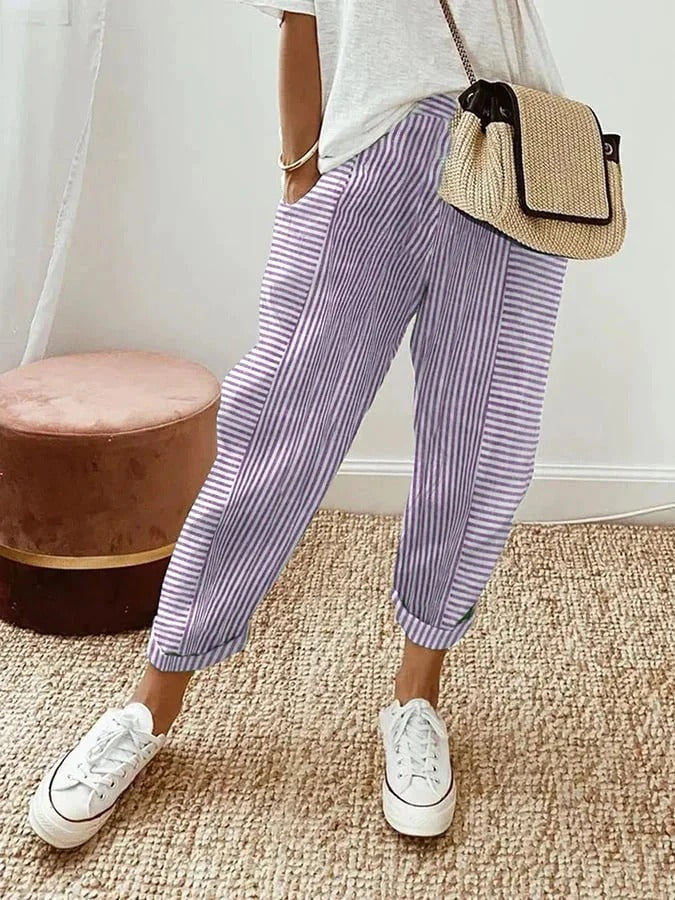 Cajsa - Pantalon Rayé en Coton