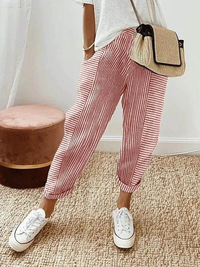 Cajsa - Pantalon Rayé en Coton