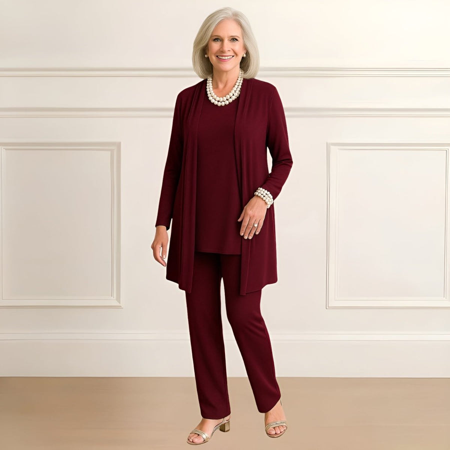 Ensemble cardigan, haut et pantalon Rosy