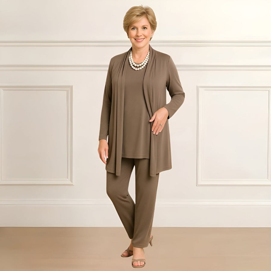 Ensemble cardigan, haut et pantalon Rosy