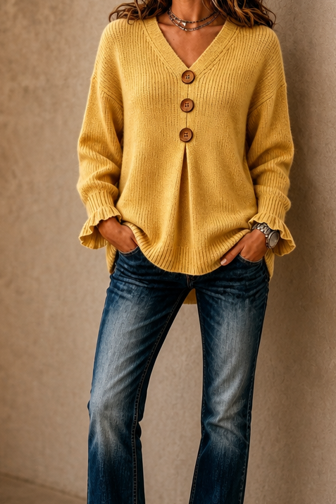 Wearbella – V-Neck Ribbed Knit Pullover Sweater