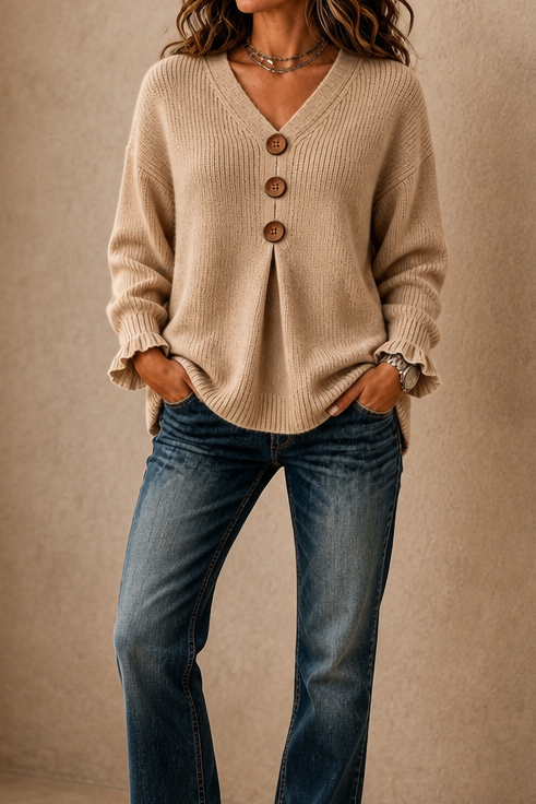 Wearbella – V-Neck Ribbed Knit Pullover Sweater
