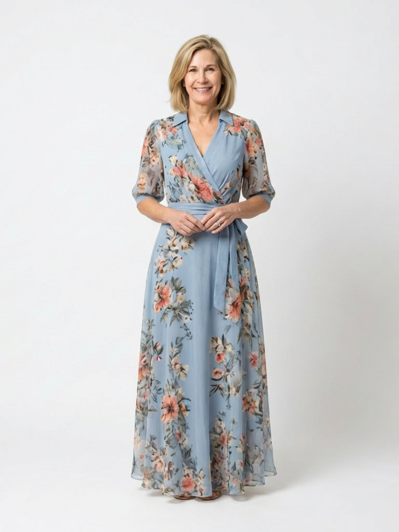 Elowen | Robe longue cache-cœur florale à col en V