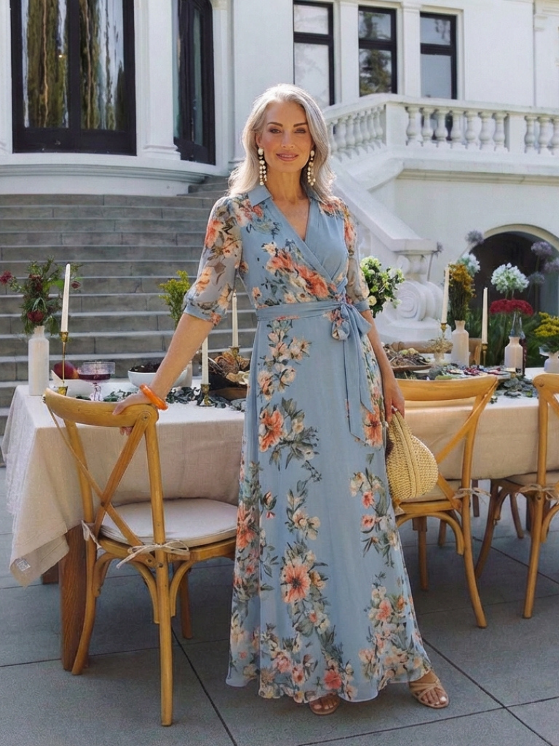 Elowen | Robe longue cache-cœur florale à col en V