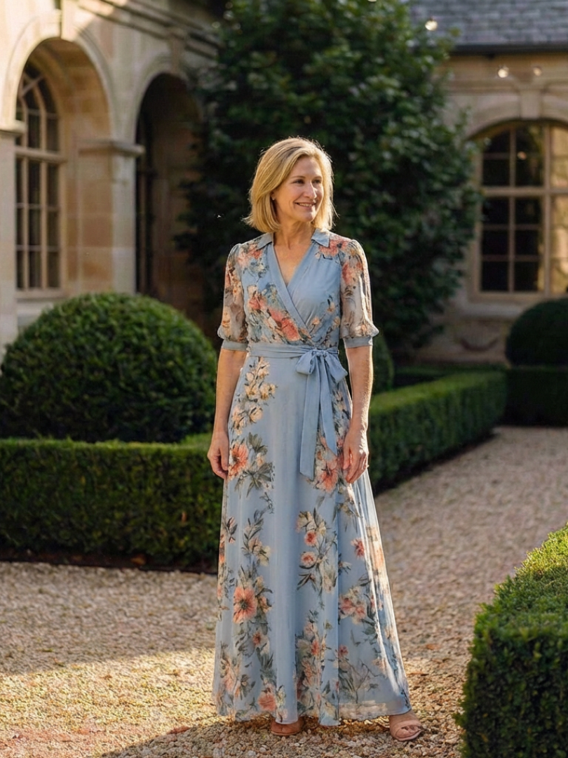 Elowen | Robe longue cache-cœur florale à col en V