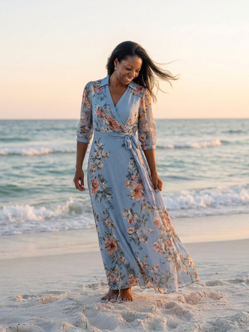 Elowen | Robe longue cache-cœur florale à col en V